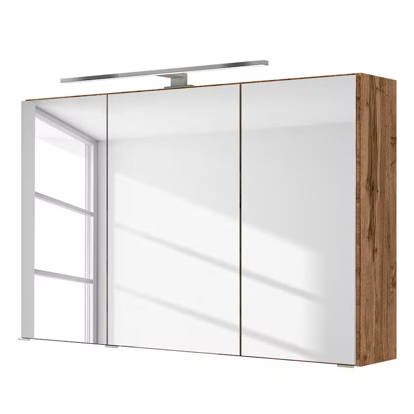 Spiegelschrank Farbe wotaneiche FLORIA – 100 cm – 3 Spiegeltüren – LED-Beleuchtung