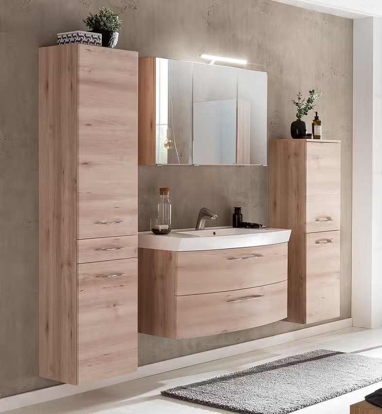 Badezimmerset 4-teilig – Modernes Badmöbel Komplettset mit Spiegel | Simo Möbel