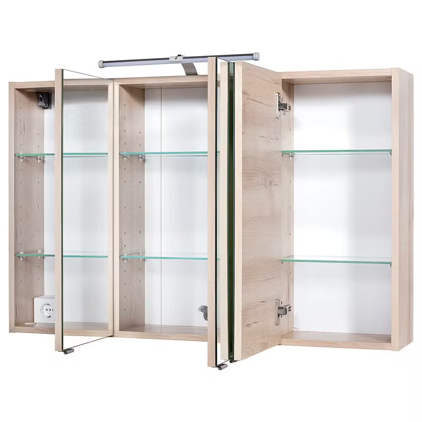 Spiegelschrank Farbe Buche FLORIA – 100 cm – 3 Spiegeltüren – LED-Beleuchtung