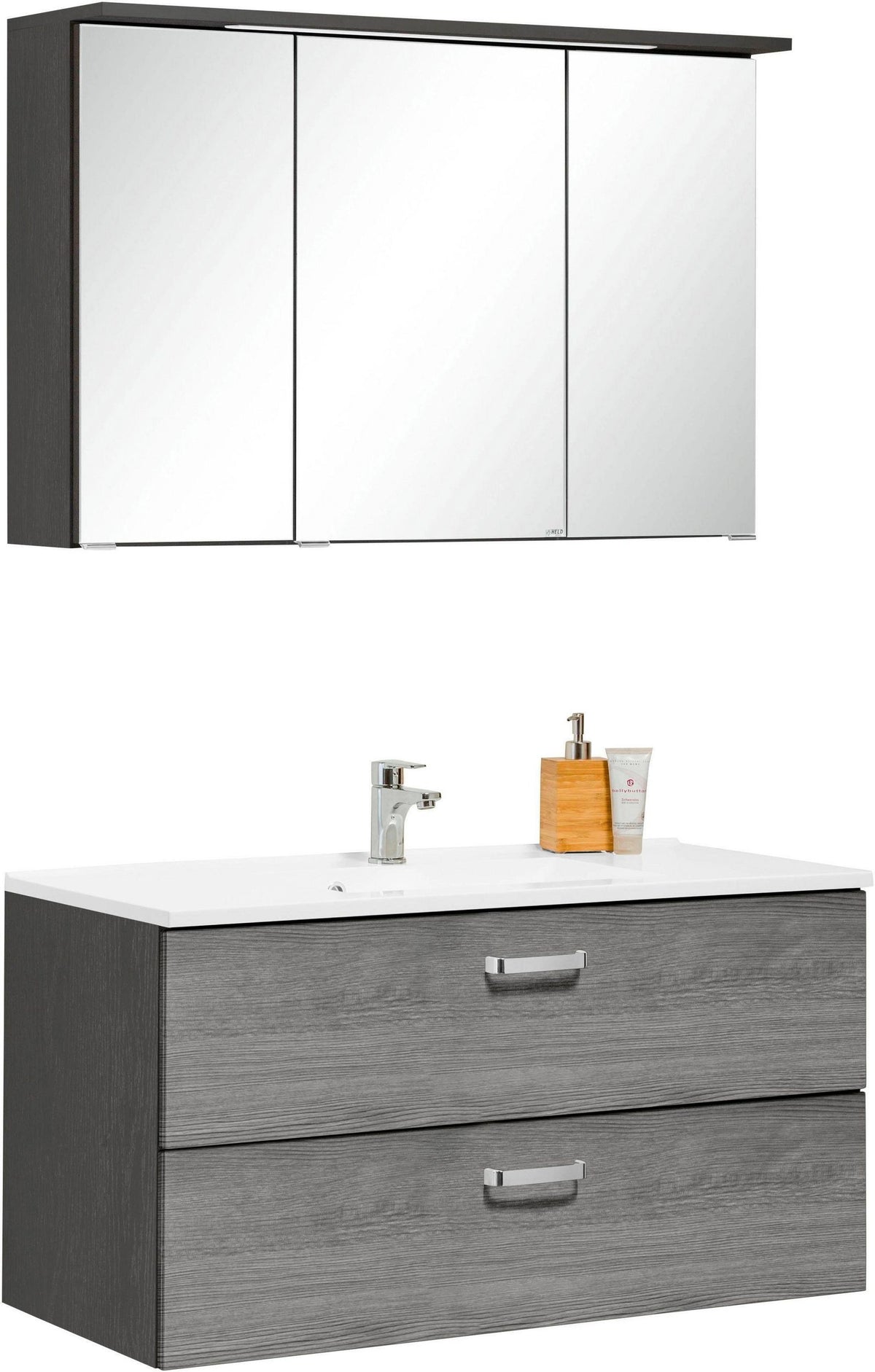 Badmöbel Set 100 cm mit LED-Spiegelschrank – Soft-Close & Mineralgussbecken | Simo Möbel