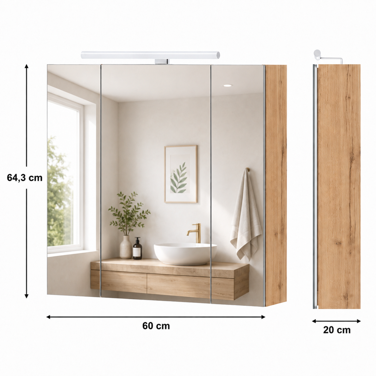 Spiegelschrank VELNO-60 cm – Wotaneiche