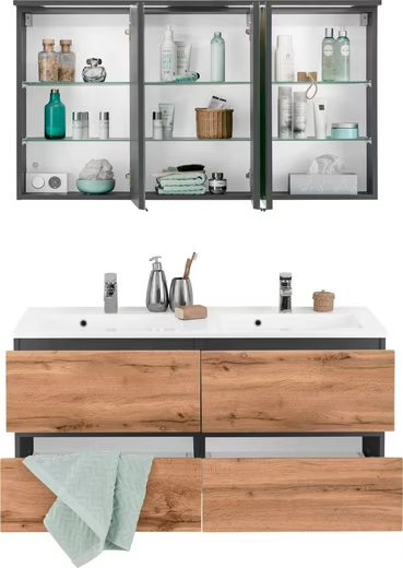 Badmöbel-Set Breite 120cm Grau /eiche Wotan
