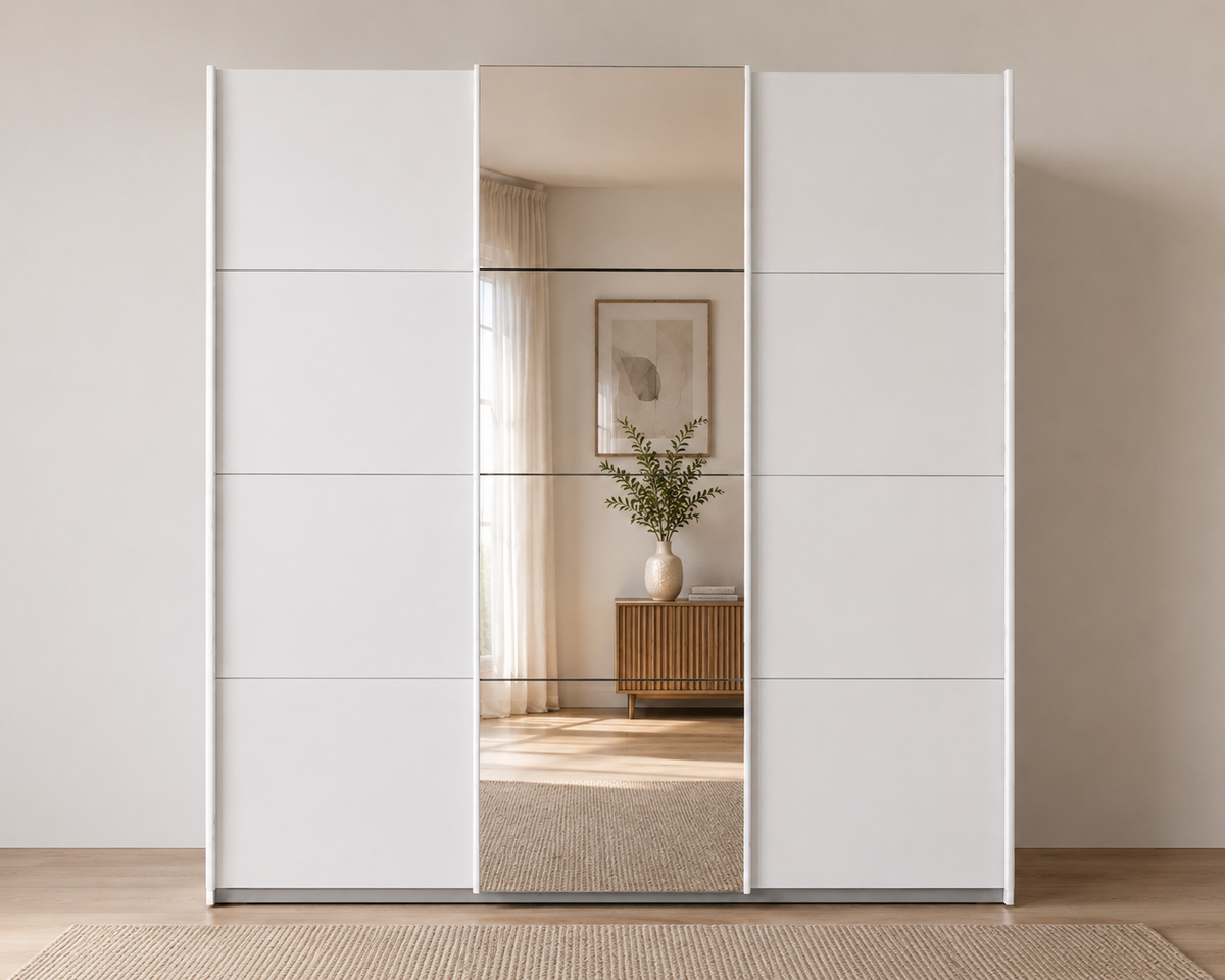 Schwebetürenschrank Kleiderschrank Luna -200 cm Alpinweiß
