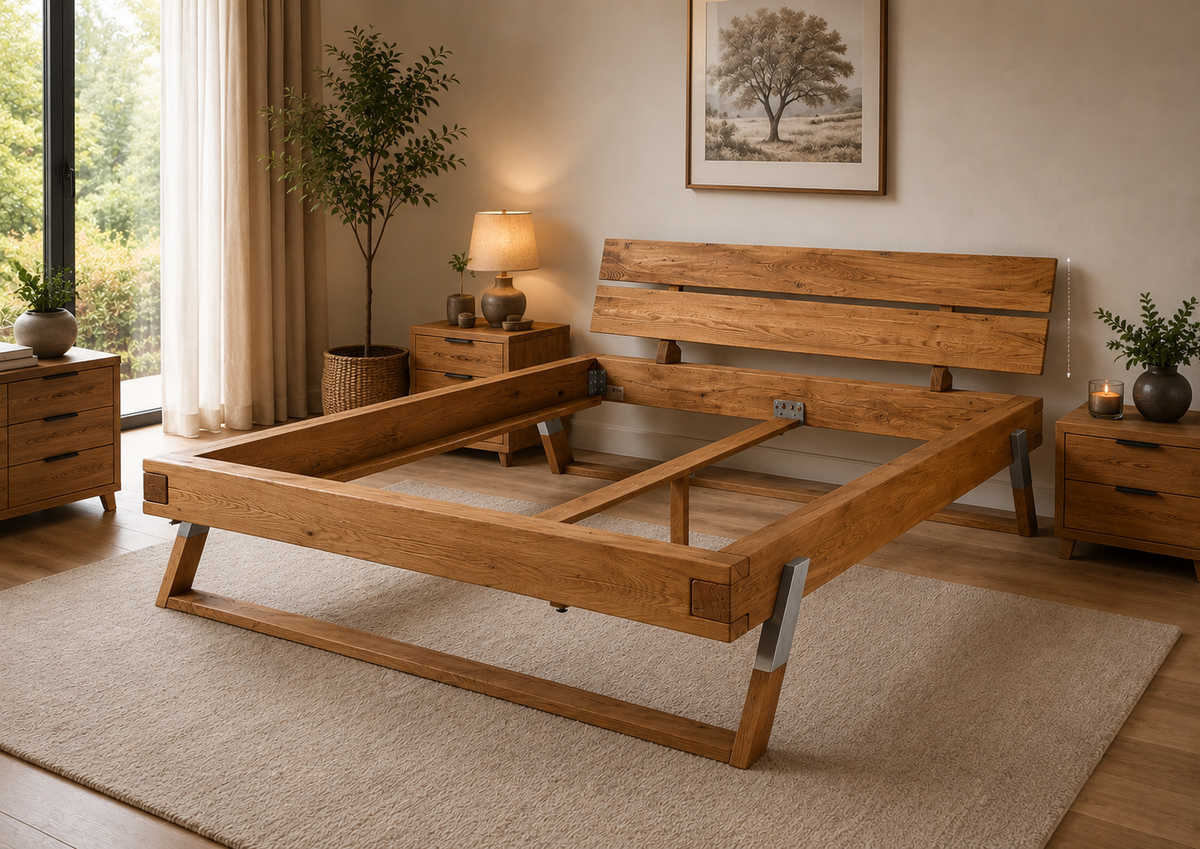 massiv Balkenbett 160/180 × 200 cm – Wildbuche geölt