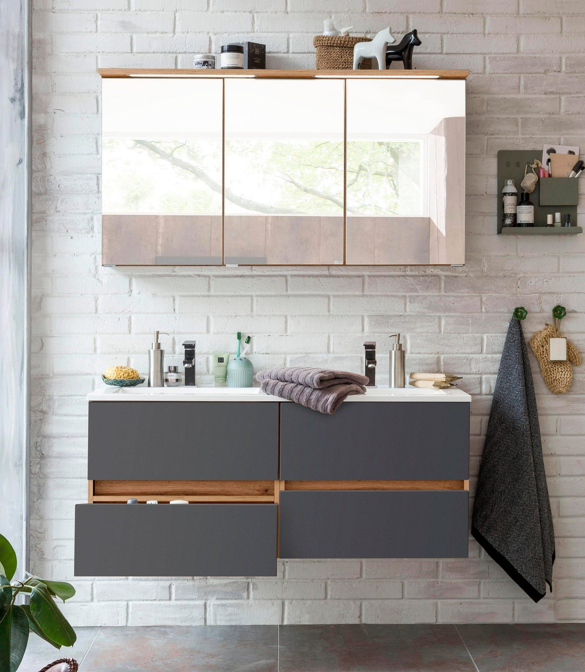 Badezimmermöbel Set – Waschtisch + Spiegelschrank - 120 cm | Simo Möbel