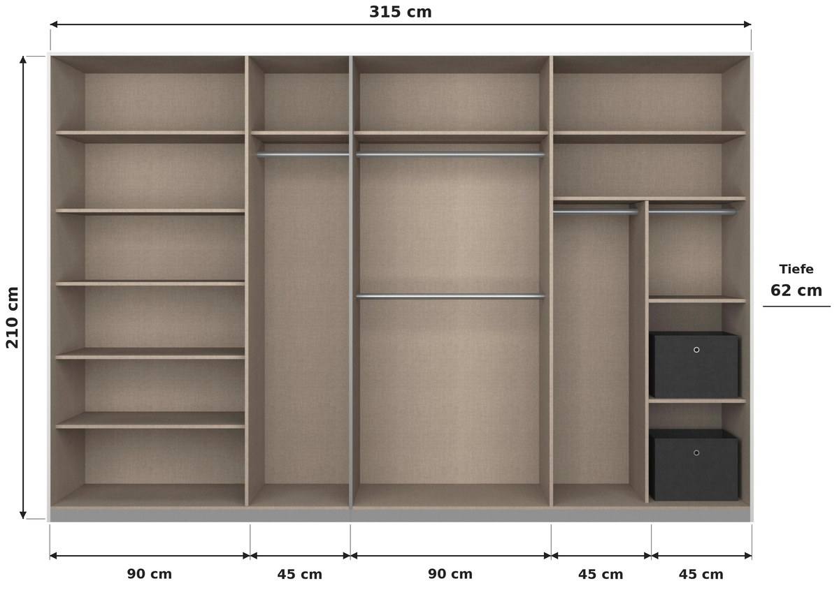 Schrank Kleiderschrank Schwebetürenschrank 315 cm Alpinweiß