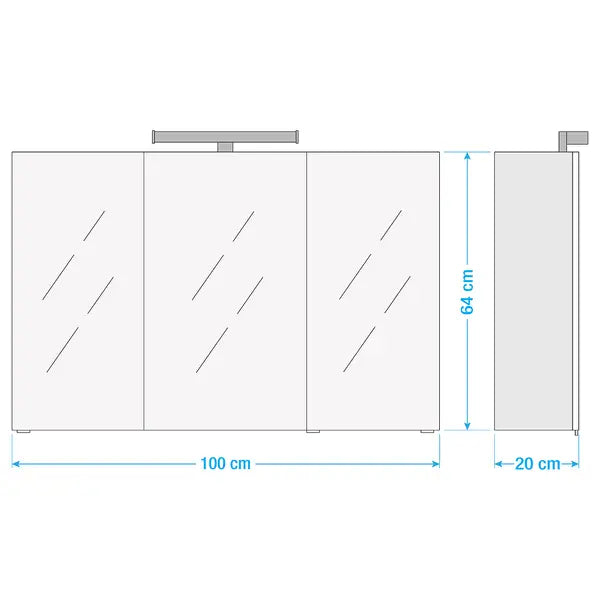 Spiegelschrank Farbe Buche  FLORIA – 100 cm – 3 Spiegeltüren – LED-Beleuchtung