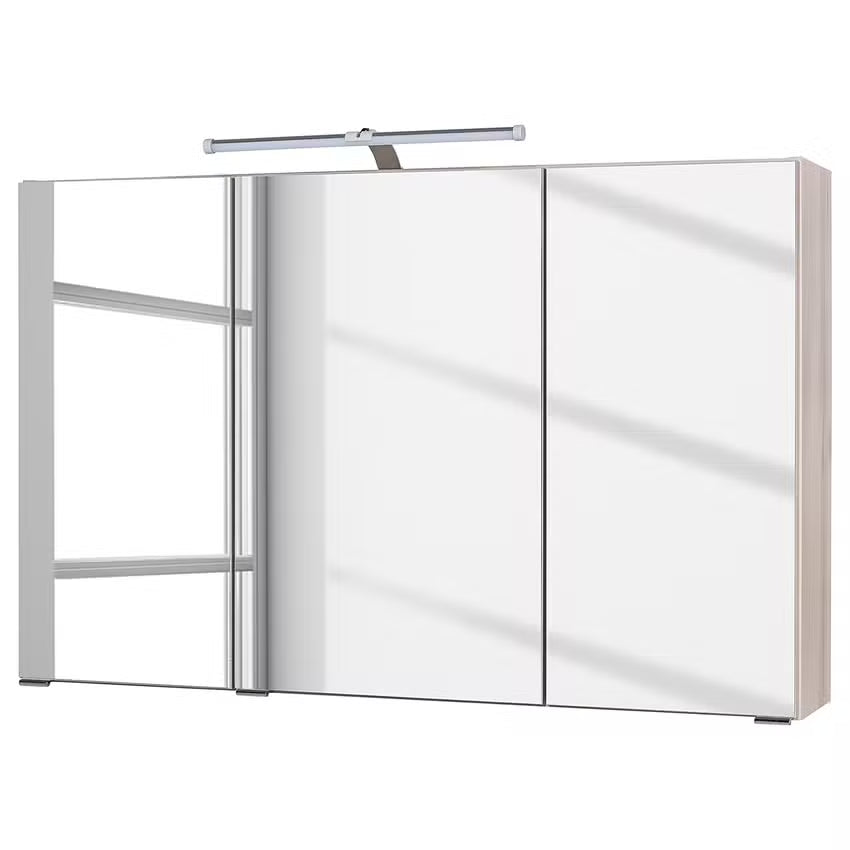 Spiegelschrank Farbe Buche  FLORIA – 100 cm – 3 Spiegeltüren – LED-Beleuchtung