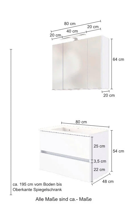 Badmöbel Set 80 cm Weiß – LED-Spiegelschrank & Soft-Close | Simo Möbel