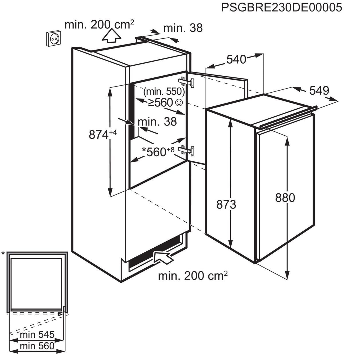 Einbaukühlschrank Hoch Ca 88cm AEG G880E1 flexiblem Stauraum und LED-Beleuchtung