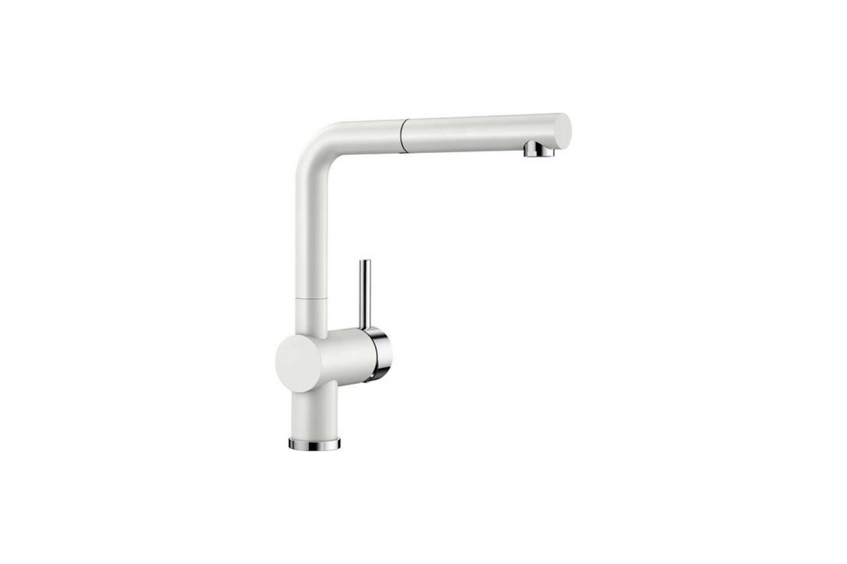 Blanco  Wasserhahn Küche Armatur Einhebelmischer - Hochdruck – Weiß matt – mit ausziehbarer Brause | Simo Möbel
