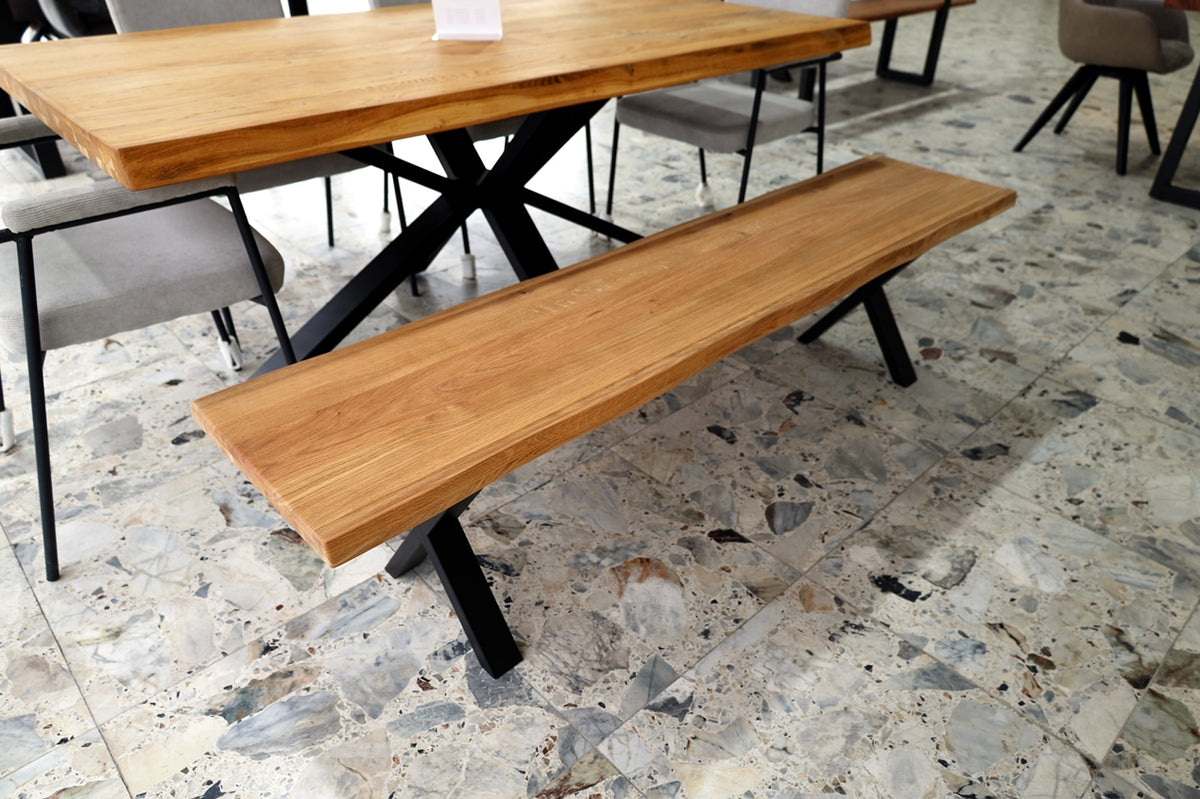 Holzbank Massivholz 160/180/200cm  – Sitzbank mit Baumkante oder Geradekante | Simo Möbel