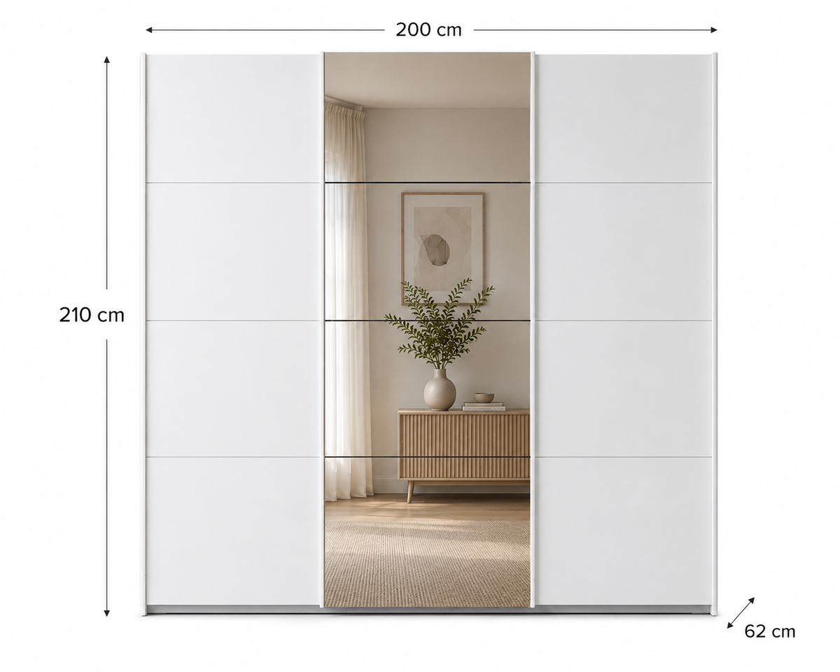 Schwebetürenschrank Kleiderschrank Luna -200 cm Alpinweiß