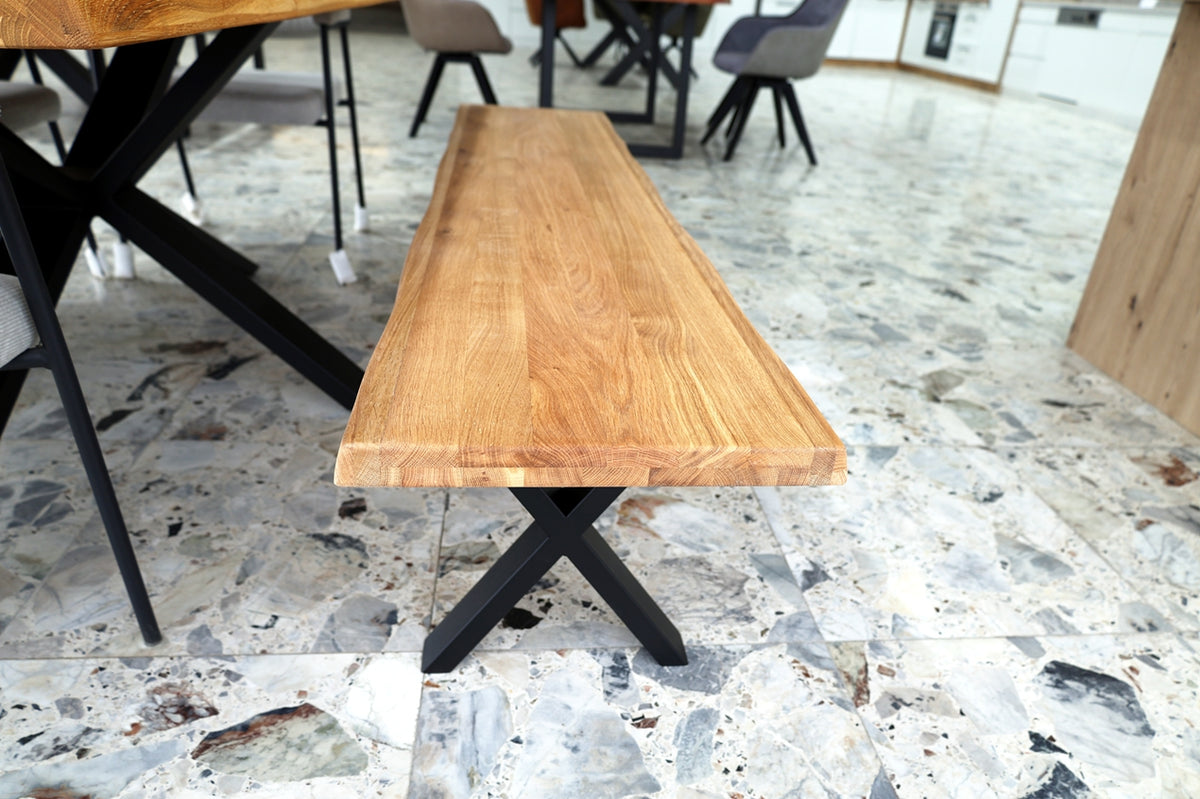 Holzbank Massivholz 160/180/200cm  – Sitzbank mit Baumkante oder Geradekante | Simo Möbel