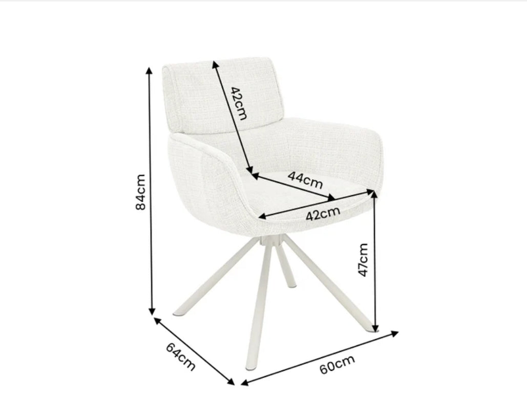 Esszimmer Stuhl  Drehstuhl AMELIA mit Armlehnen – 180° Auto-Return, Chenille Beige