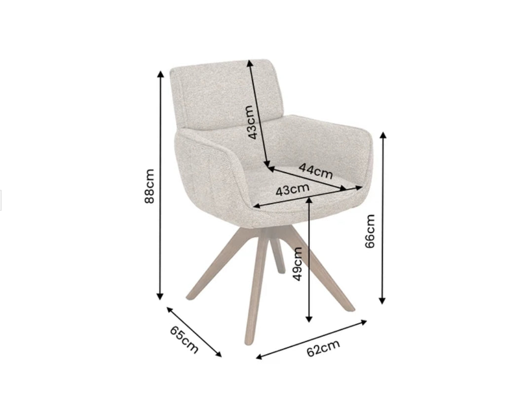 Esszimmerstuhl Stuhl Drehstuhl LIVA mit Armlehnen – 180° Auto-Return, Strukturstoff Taupe-Beige