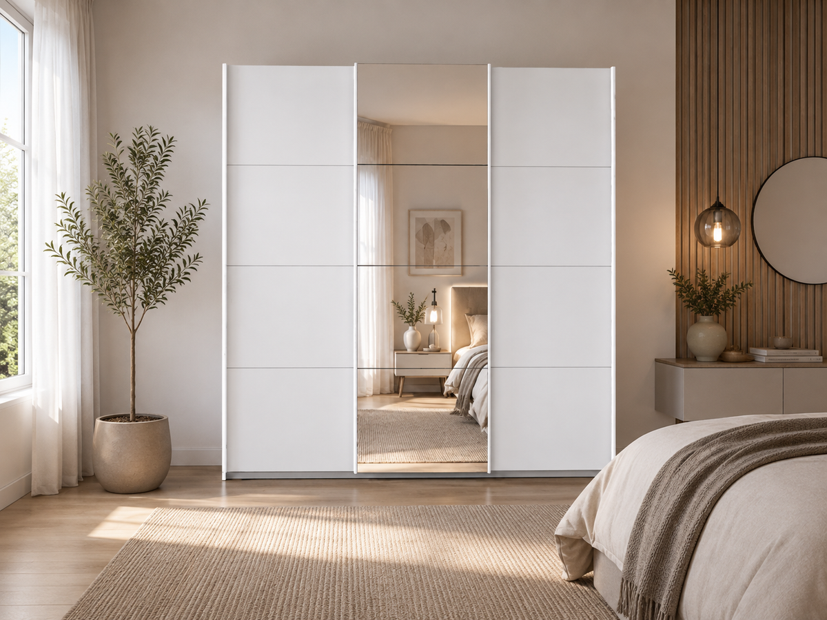 Schwebetürenschrank Kleiderschrank Luna -200 cm Alpinweiß