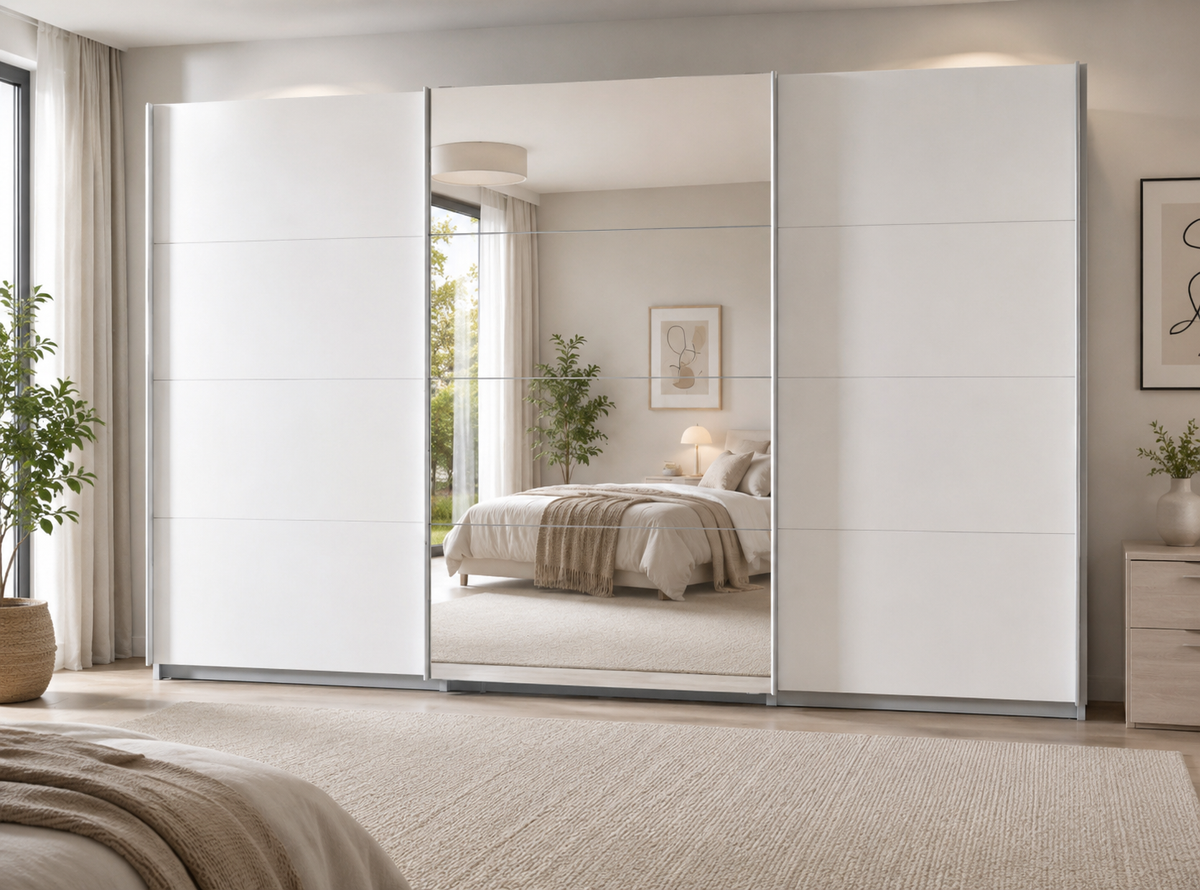 Schrank Kleiderschrank Schwebetürenschrank 360 cm Alpinweiß