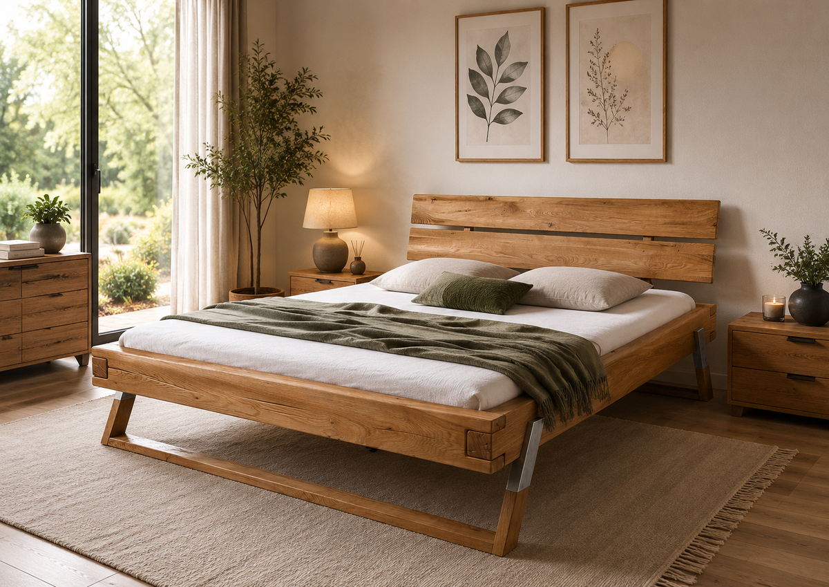 massiv Balkenbett 160/180 × 200 cm – Wildbuche geölt