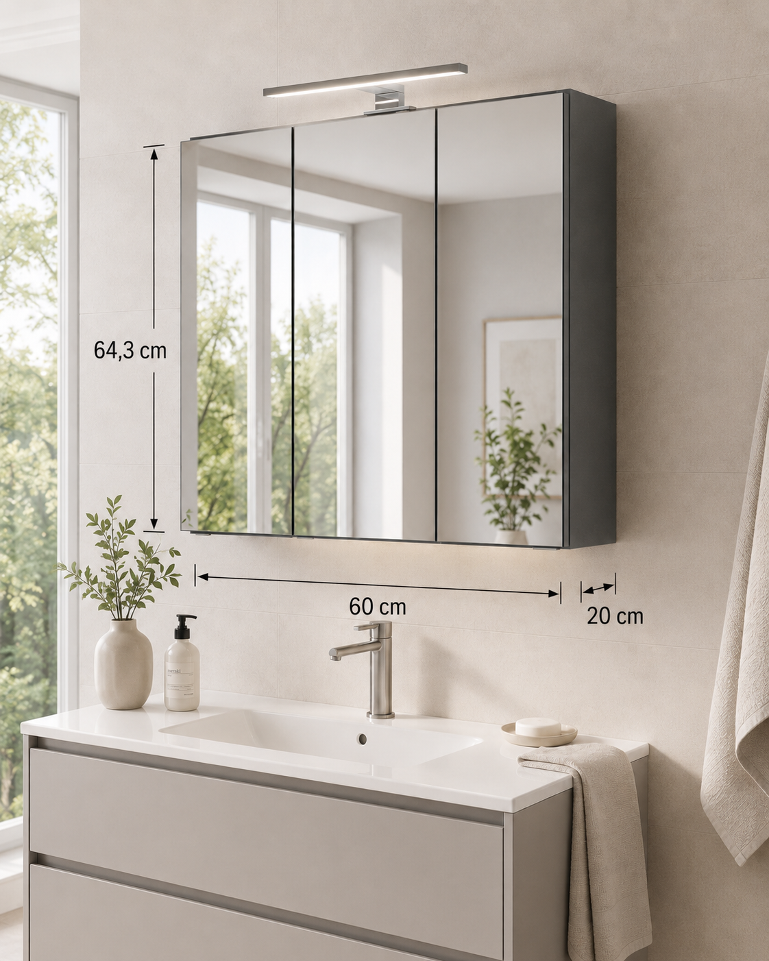 Spiegelschrank VELNO 60 cm Graphit