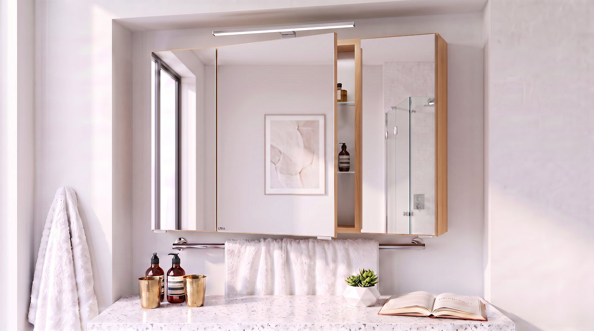 Held Möbel Spiegelschrank Luna 80 cm Farbe Buche  mit LED – 3 Spiegeltüren