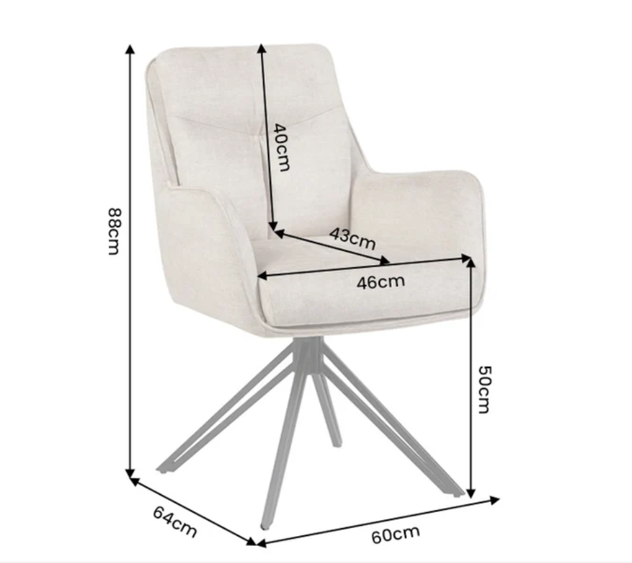 Esszimmerstuhl VELORA 180° drehbar mit Armlehnen – Samt Velours Beige, Metallgestell Schwarz