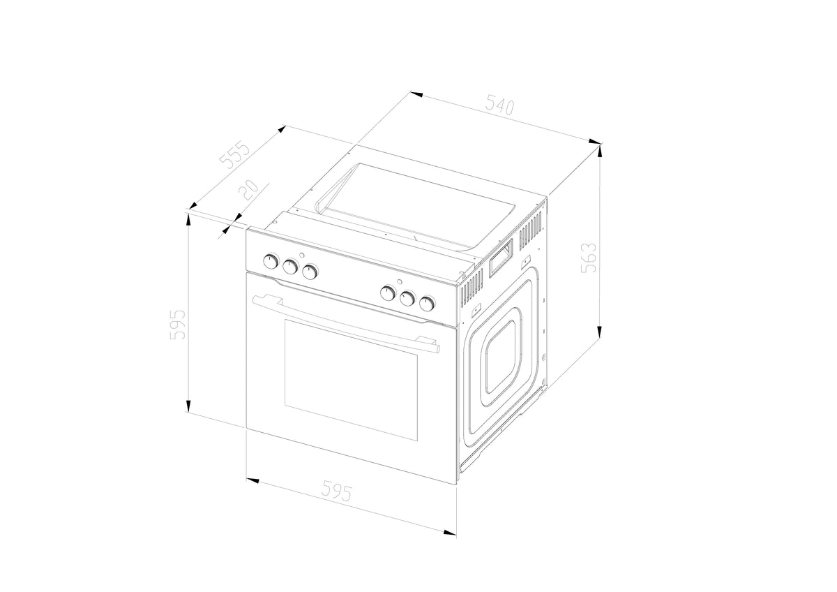 Einbaubackofen Schwarz – 62 Liter, 8 Funktionen,