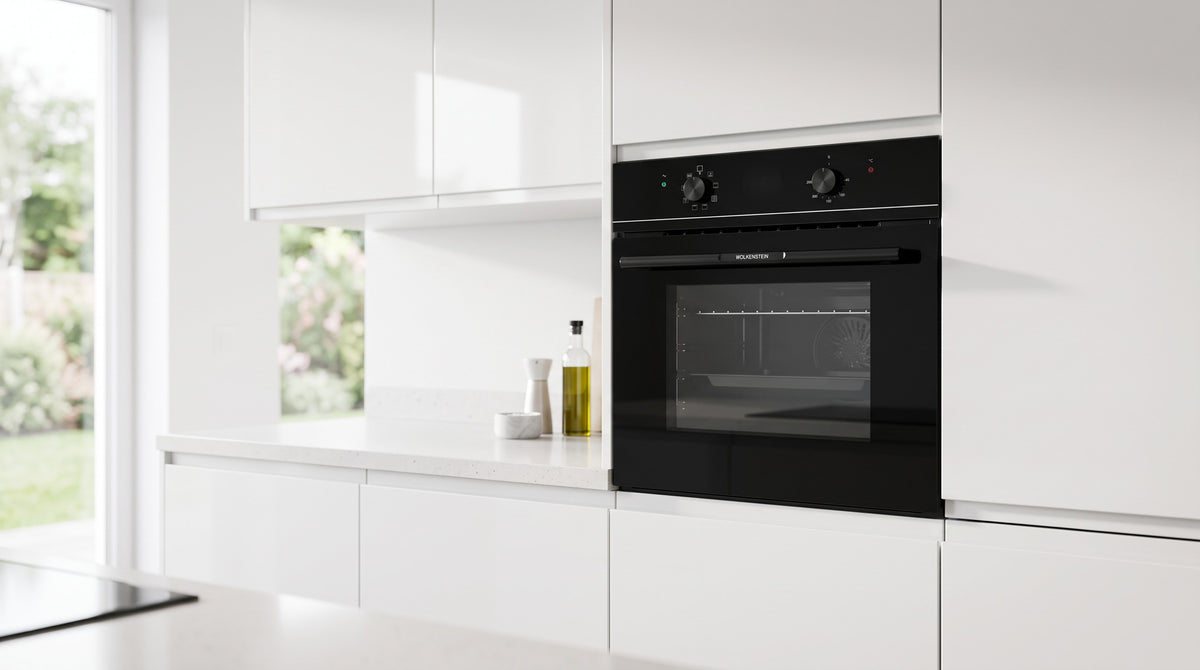 Einbaubackofen Schwarz – 62 Liter, 8 Funktionen,