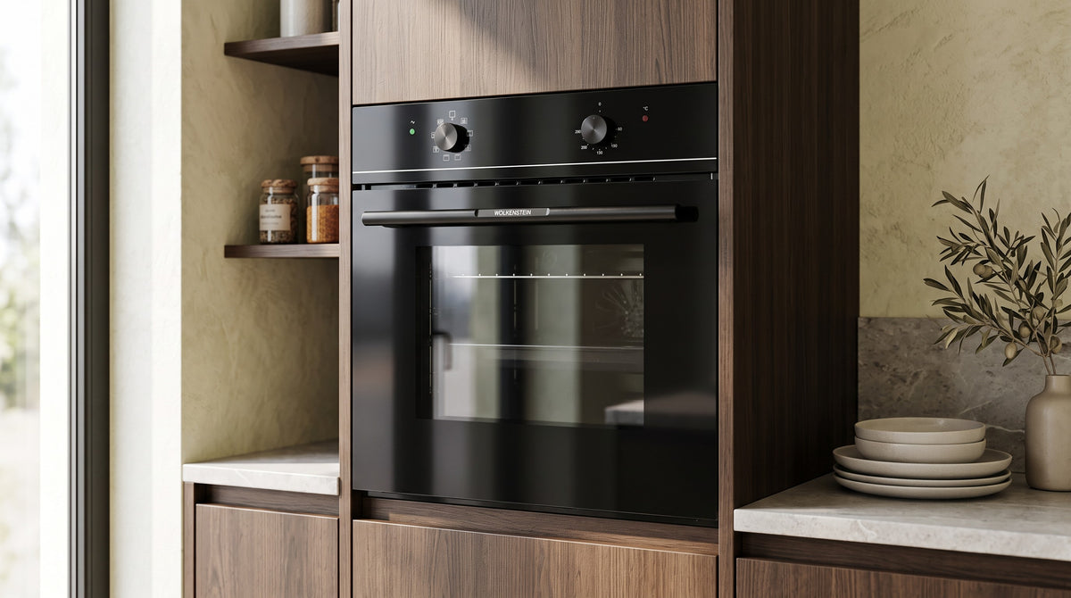 Einbaubackofen Schwarz – 62 Liter, 8 Funktionen,