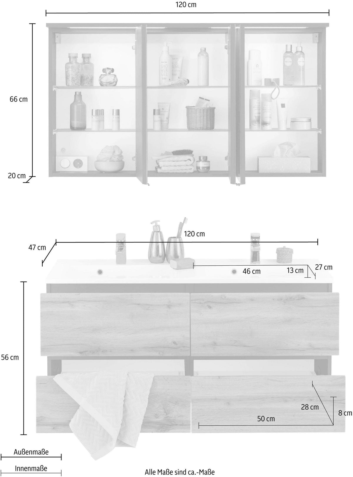 Badezimmermöbel-Set – 120cm Waschtisch & Spiegelschrank | Simo Möbel