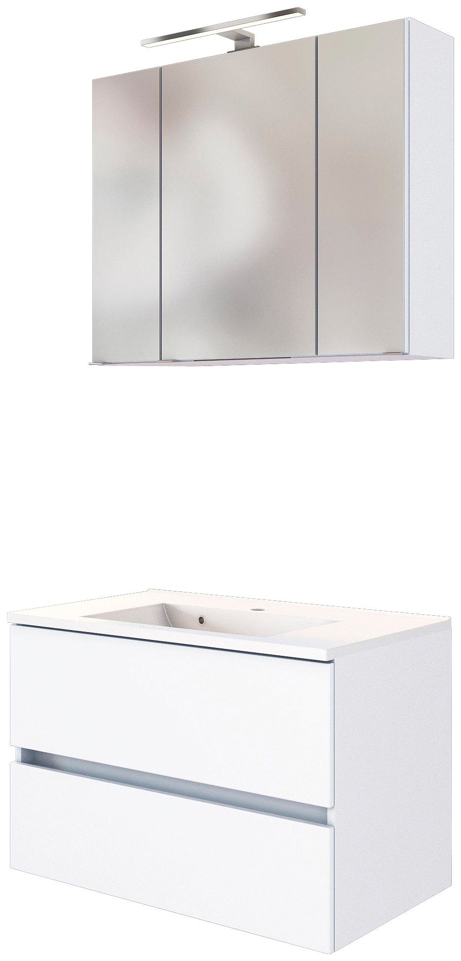 Badmöbel Set 80 cm Weiß – LED-Spiegelschrank & Soft-Close | Simo Möbel