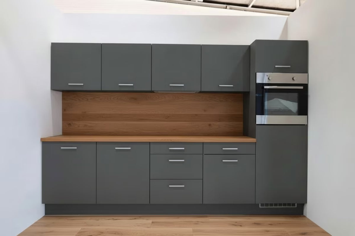 Einbauküche 300 cm Grau Matt – Moderne Küchenzeile ohne Elektrogeräte | Simo Möbel