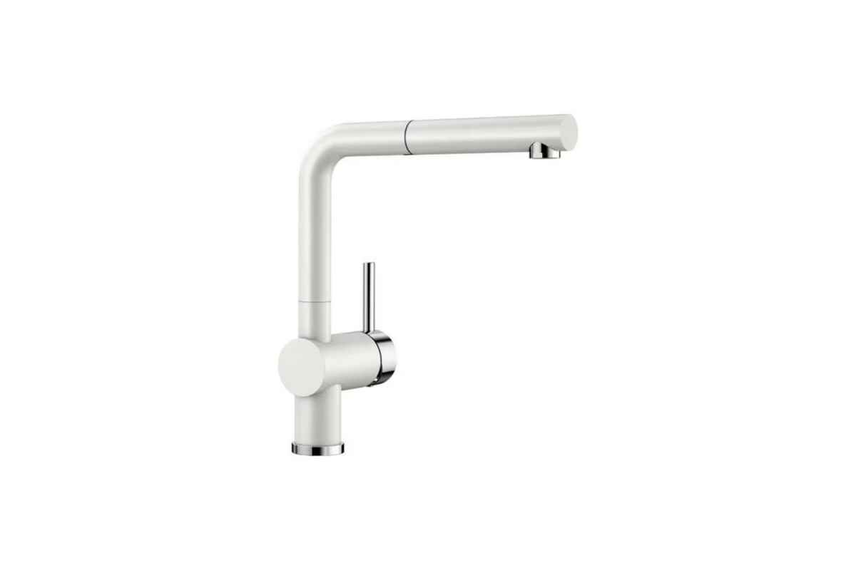 Blanco  Wasserhahn Küche Armatur Einhebelmischer - Hochdruck – Weiß matt – mit ausziehbarer Brause | Simo Möbel