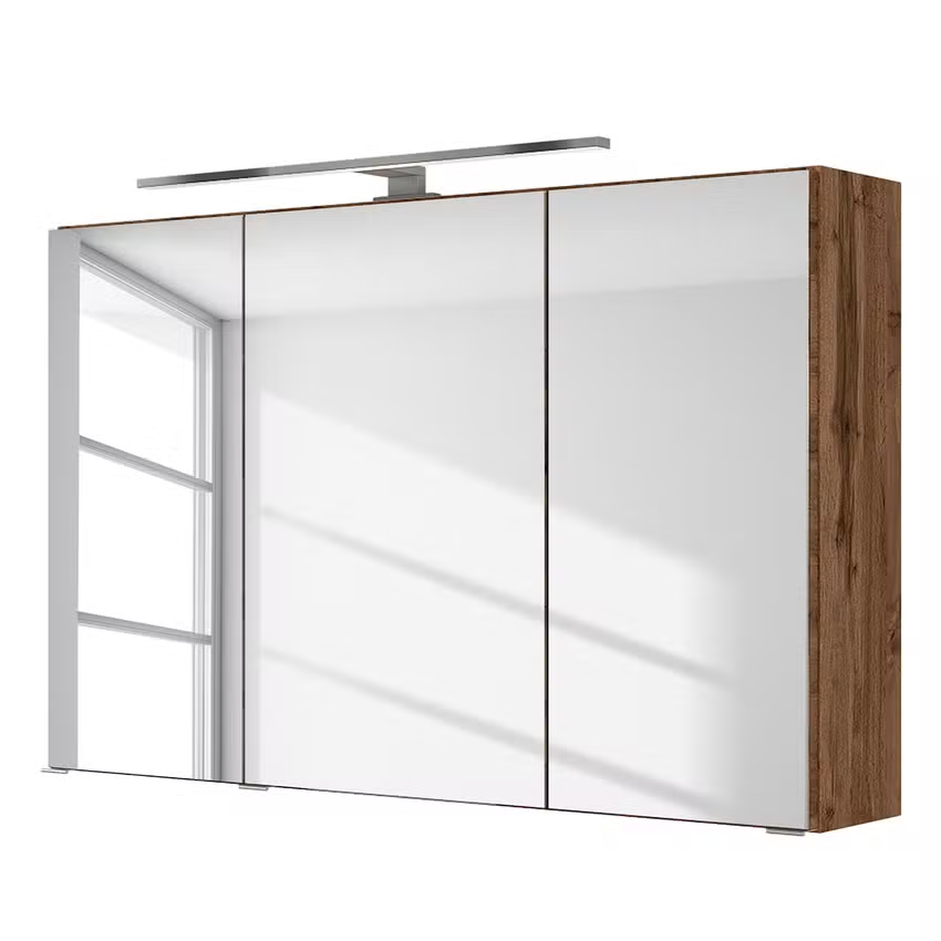 Spiegelschrank Farbe Buche  FLORIA – 100 cm – 3 Spiegeltüren – LED-Beleuchtung