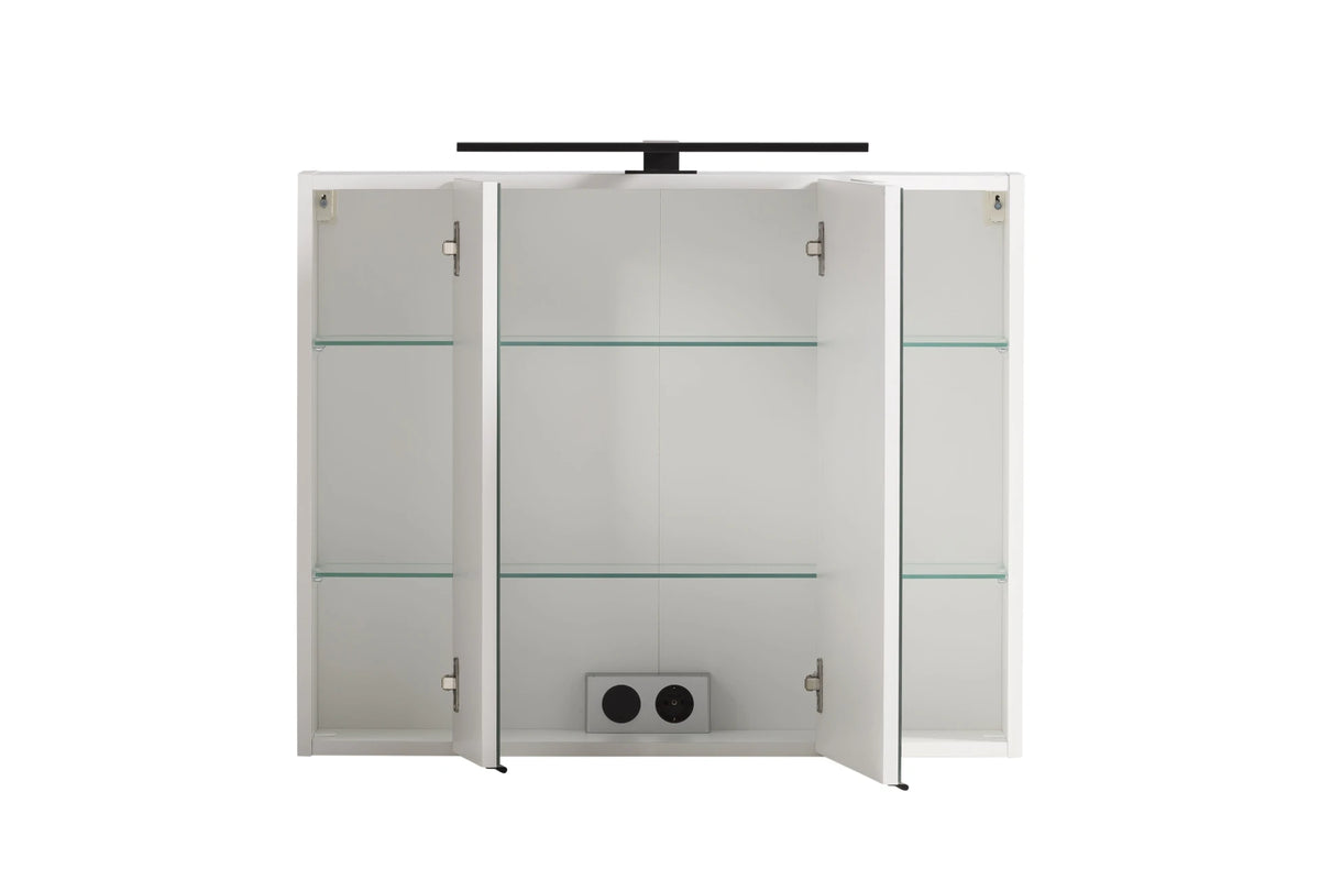 Held Möbel Spiegelschrank Luna 80 cm weiß mit LED – 3 Spiegeltüren